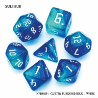 Set di 7 Dadi - Sulphur - Glitter Turquoise/Blue - White