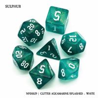 Set di 7 Dadi - Sulphur - Glitter Aquamarine/Splashed - White