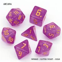 Set di 7 Dadi - Arcana - Glitter Violet - Gold