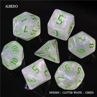 Set di 7 Dadi - Albedo - Glitter White - Green
