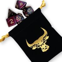 Set di 7 Dadi - Toro - Viola/Nero - Oro + Sacchetto