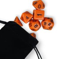 Set di 7 Dadi - Arancione - Nero + Sacchetto