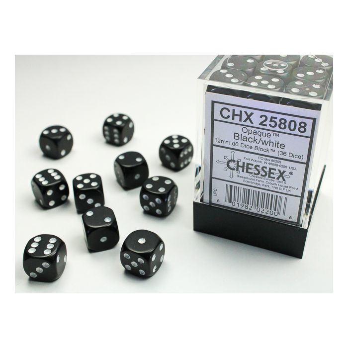 36 Chessex Dadi E Gioco Accessori D6 Set Opaco 12mm D6 Nero/Bianco 