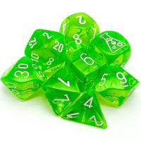 Set di 7 Dadi Lab Dice (Verde Radiante Trasparente, Bianco) + Dado Bonus