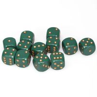 Set di 12 Dadi D6 Opaco (Verde Sporco, Oro)